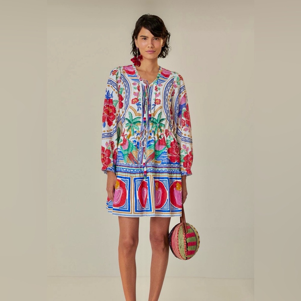 Farm Rio NWT Off-White Flowers Beach Mini Dress SMALL
